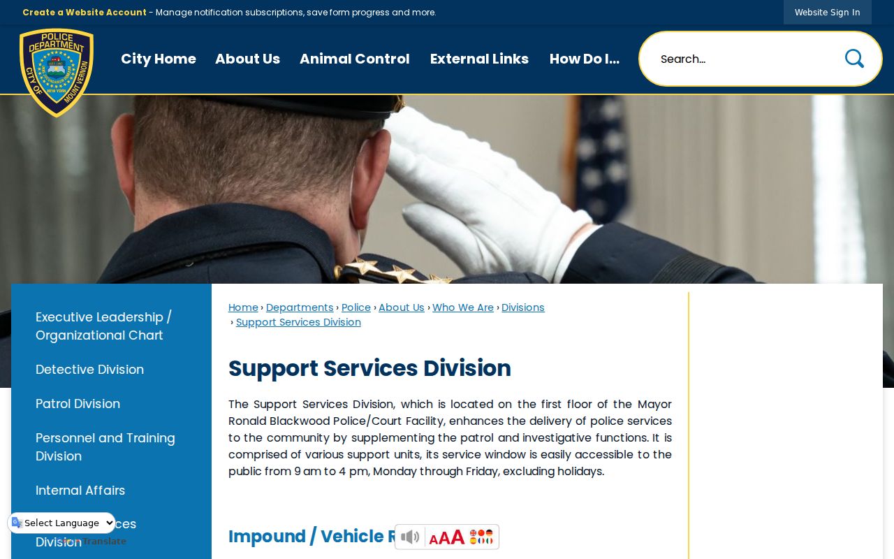 Mount Vernon criminal records and Jail Unit functions from police Support Services