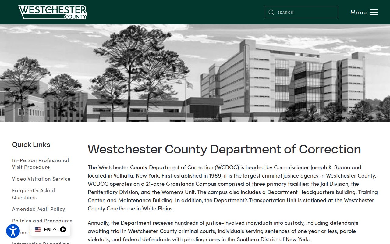 Westchester County arrest booking and correction homepage