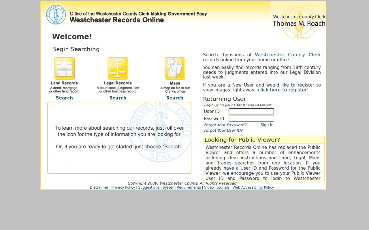 Westchester County court case records online login notice