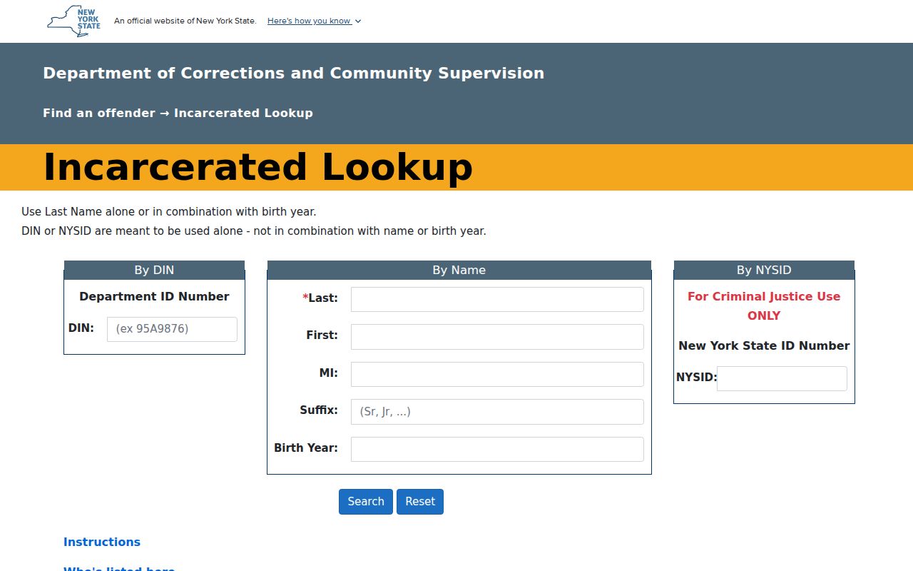Westchester County criminal custody search through DOCCS