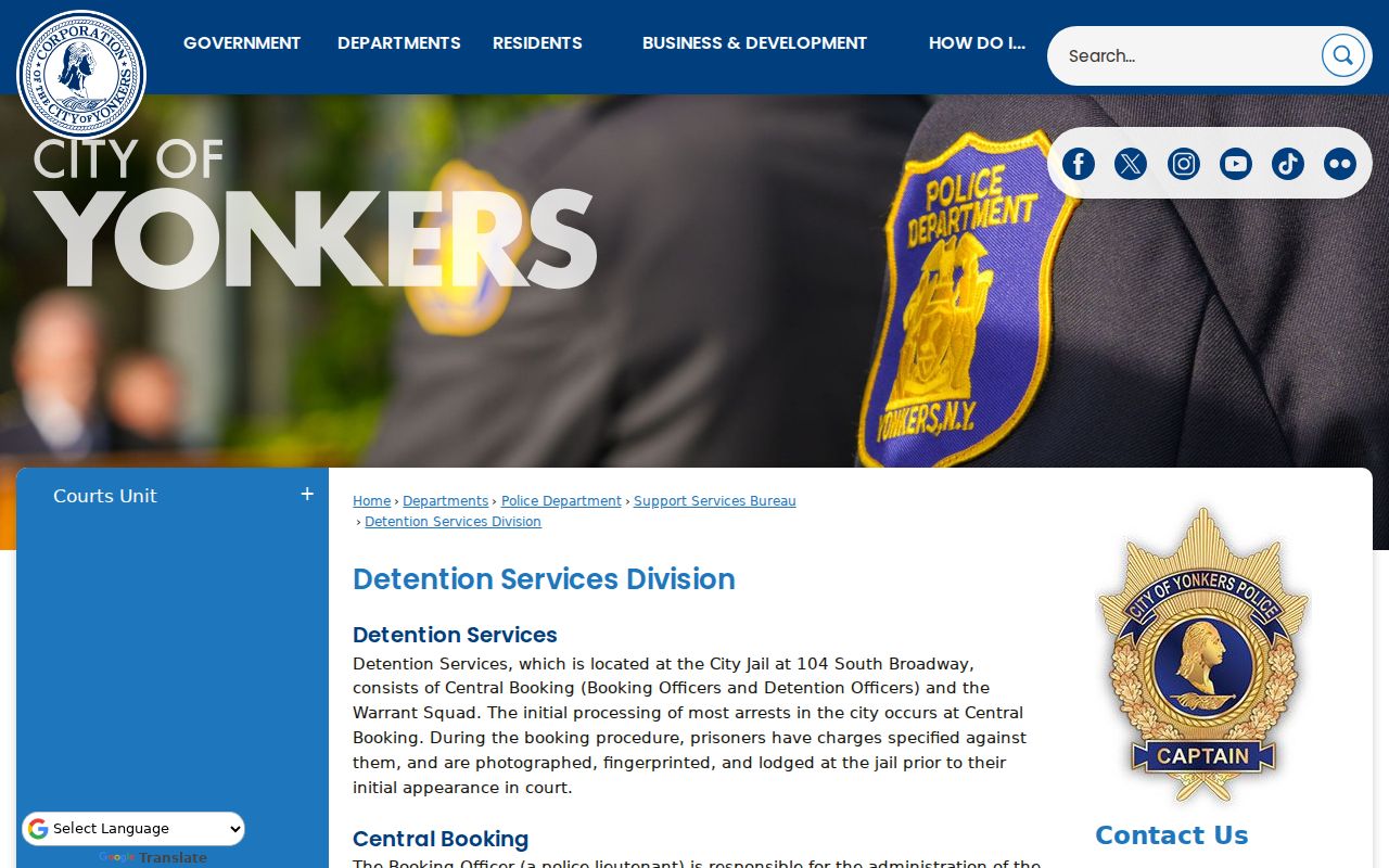 Yonkers criminal arrest booking information at Central Booking
